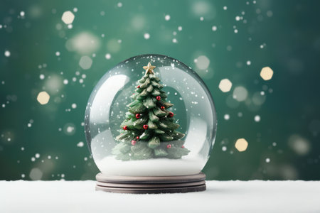 Christmas Tree In Snow Globe Image. Concept Winter Wonderland, Christmas Magic, Snowy Santa Claus, Festive Decorations.の素材