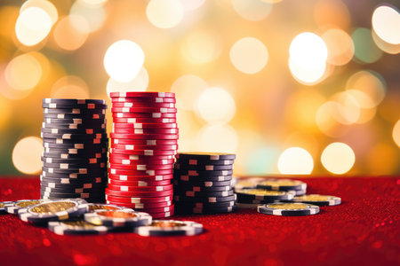 Casino Tokens Or Chips On Glittery Background.の素材