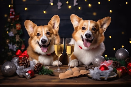 Dogs Celebrating Christmas Or New Year Cute Concept.の素材