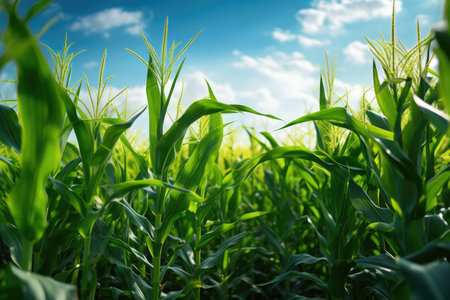 Cornfield Representing Earth Day And Greener World. Concept Sustainable Living, Earth-Friendly Practices, Renewable Energy, Eco-Conscious Lifestyle.の素材
