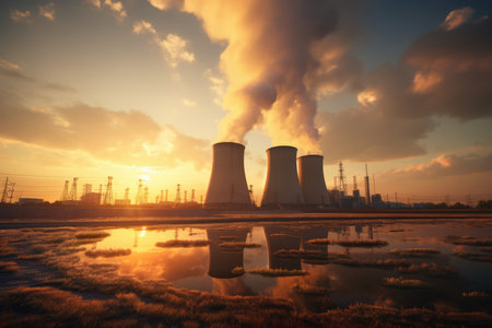 Golden Hour At Nuclear Power Plant Aigenerated.の素材