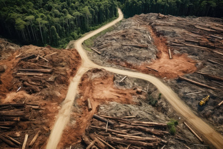 Environmental Problem Of Deforestation Captured From Above.の素材