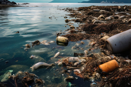 Industrial Waste Pollutes Sea, Harming Marine Life.の素材