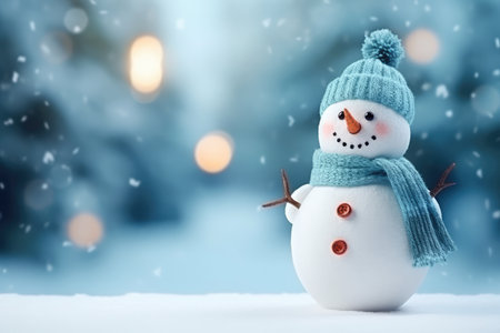 Happy Snowman Standing In Winter For New Year Greeting.の素材