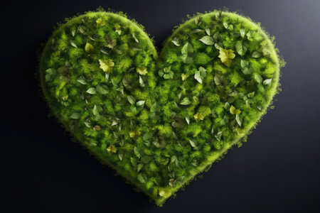 Heart-Shaped Greens On A Black Background.の素材