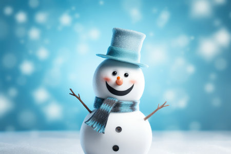 Jolly Snowman Against Blue Background, Radiating Joy.の素材