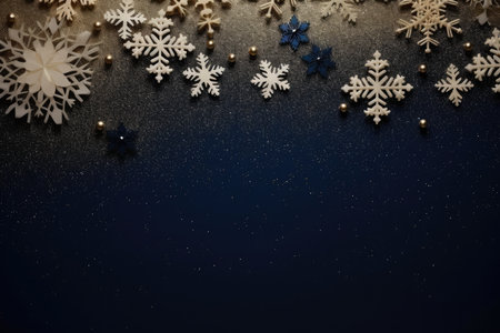 Winter Background With Gold And Navy Snowflakes.の素材