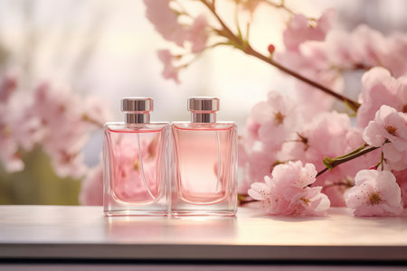 Stylish Perfume Bottles Creating Fresh And Romantic Spring Image.の素材