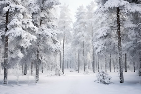 Winter Forest With Snowcovered Trees And Greeting Background.の素材