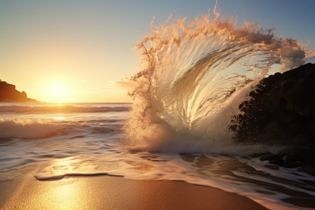 Capturing The Mesmerizing Allure Of Crashing Waves And Shimmering Sun Rays.の素材