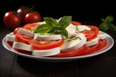 The Perfect Pairing: Mozzarella Cheese And Tomato Slices In Standard Proportions.の素材