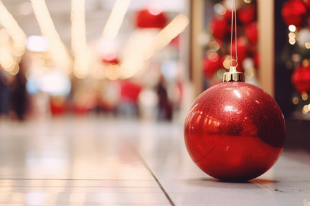 Christmas Shopping Extravaganza: Festively Decorated Mall With Blurred Background.の素材