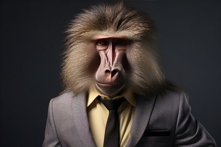 Baboon Portrayed In A Formal Business Suit.の素材