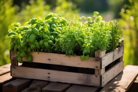 Crate Containing Potted Herbs For Cooking.の素材