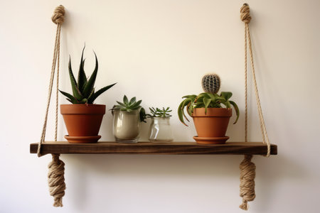 Create Hanging Shelf With Rope And Wood Ultrarealistic.の素材