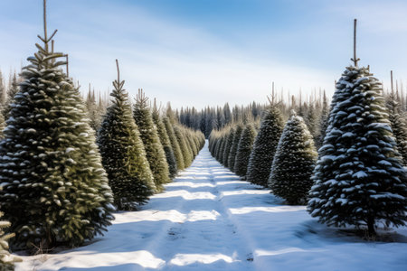 Awaiting Joyful Families Fir Trees Line Up In A Snowy Setting.の素材