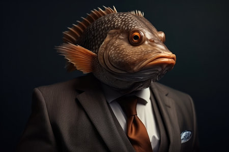Fish Wearing Business Attire: Unconventional Portrait.の素材