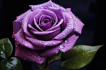 Purple Rose With Water Droplets Portrayed In Hyperrealistic Vertical Art.の素材