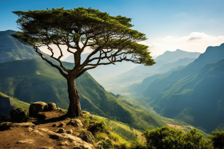 The Majestic Tree Resting At The Foot Of The Hills With A Stunning Mountainous Backdrop, Capturing Its Grandeur.の素材