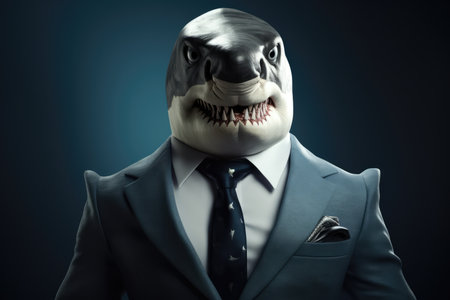 The Shark CEO Leading The Corporate Sea Ultrarealistic Anthropomorphic Animal.の素材