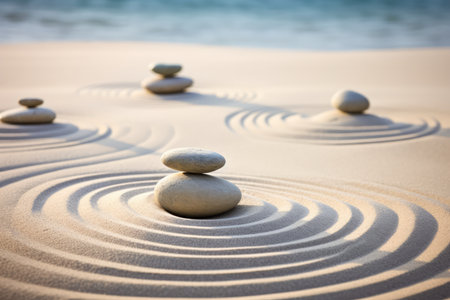 Zen Stones Arranged Artfully In Sandy Landscape.の素材