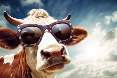 Creating A Digitally Enhanced Image: Cheerful Cow Sporting Sunglasses.の素材