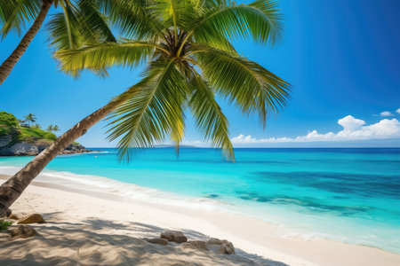 Idyllic Tropical Beach With Palm Trees And Crystal Clear Waters.の素材