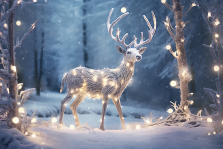 Enchanting Reindeer Covered In Glowing Lights Magical Winter Scene.の素材