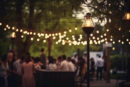 Ethereal Outdoor Celebration: Illuminated With Lamp Garlands.の素材