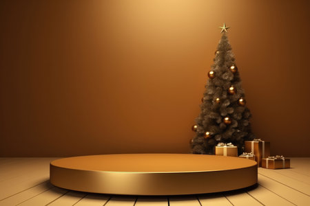 Christmas Podium Showcase Render With Luxury Brown Background.の素材