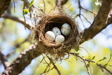 Captivating Sight: Tree Hosting A Charming Nest Of Bird Eggs.の素材