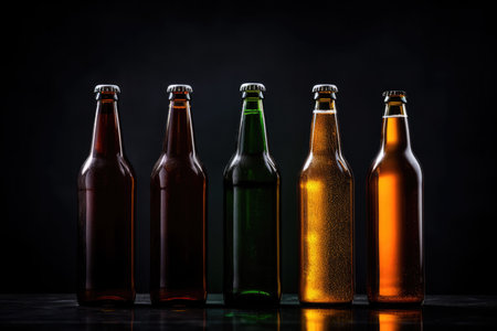 Showcasing Beer Bottles On A Bold And Dark Background.の素材