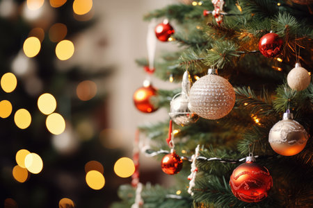 Festively Decorated Christmas Tree Showcased In Ad.の素材