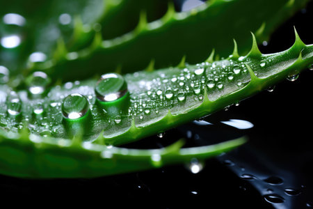 Glistening Aloe Vera Leaf: An Organic Beauty Enhanced By Water Droplets.の素材