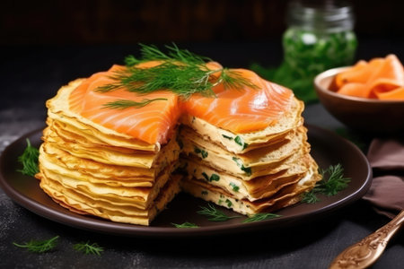 Smoked Salmon And Herb Crepe Pancakes.の素材