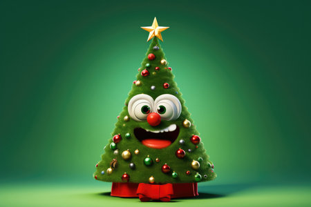 Classic Christmas Tree Features 3D Character Face.の素材
