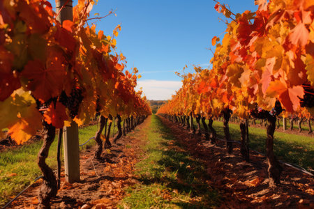 Autumn Vineyard Rows: Scenic Walk Among Grapevines During Fall.の素材