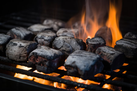 Charcoal Briquettes Glowing With Heat On Bbq Grill.の素材