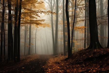 Enchanting Autumn Fog Creates A Mystical Forest Ambiance.の素材