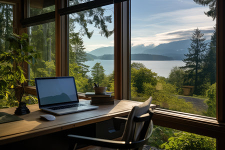 Picturesque Home Office: Desk With A Window View.の素材