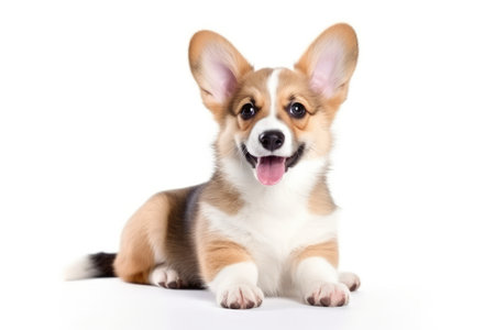 Cheerful Corgi Puppy: Adorable Dog, Captured In Isolation On White Background.の素材