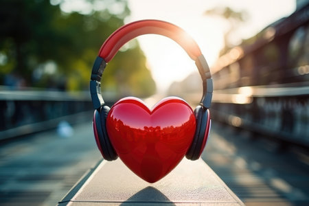 Love For Music On The Street With Headphones And Heart.の素材