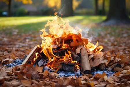 Autumn Leaf Burning: Common Practice For Managing Leaves.の素材