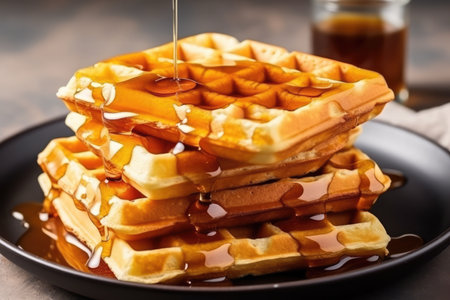 Minimalist Closeup Of Delicious Viennese Waffles With Syrup.の素材