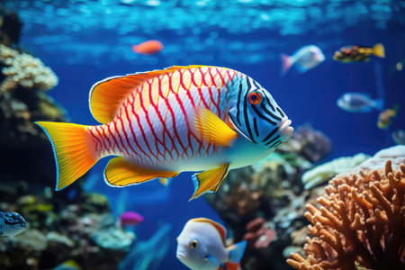 Tropical Fish With Peachyorange Patterns In Coral Reef For Aquatic Life.の素材