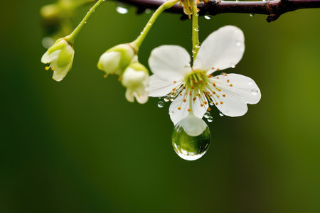 Reflecting The Essence Of Spring: Glimpse Into A Raindrop.の素材