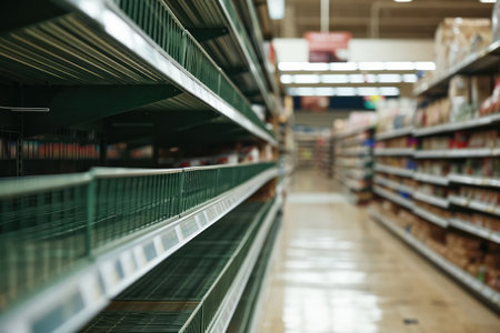 Depleted Grocery Store Shelves: Crisis Or Closure Causes Limited Availability.の素材