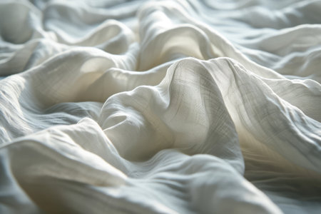 White Crumpled Linen Fabric Background.の素材