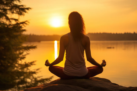 Person In Deep Meditation Embodies Peace And Mindfulness While Practicing Yoga.の素材
