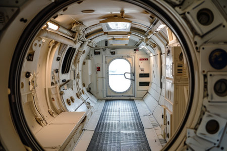 Exploring The Interior Of A Spacecraft Through Open And Closed Hatches.の素材